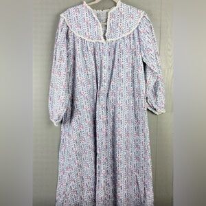 Lanz Of Salzburg Flannel Nightgown Womens S Blue Stripe Lace Trim Granny Prairie